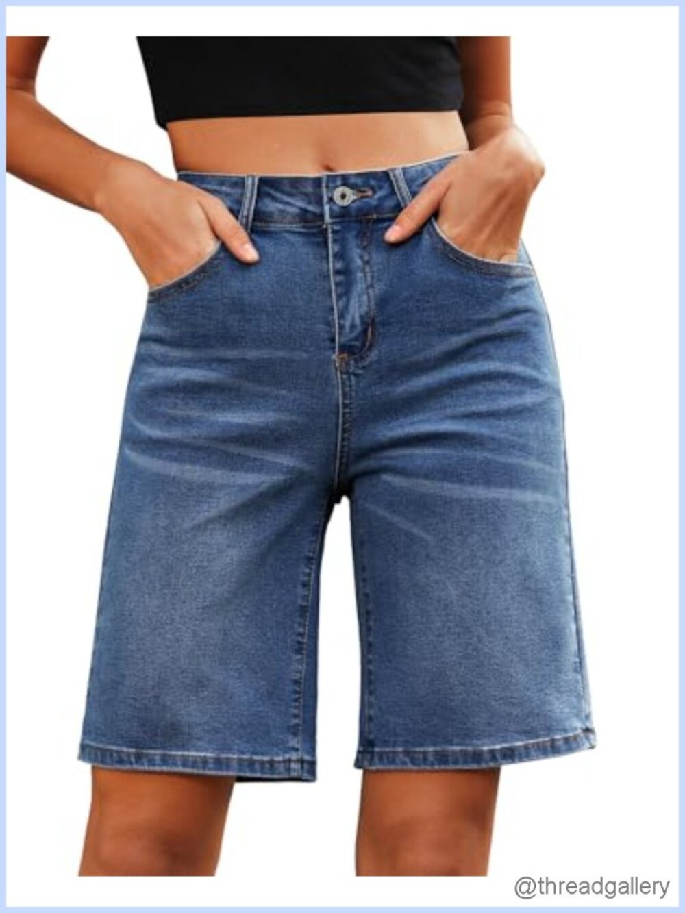 High Waisted Bermuda Shorts for Women Knee Length Stretchy Denim Casual